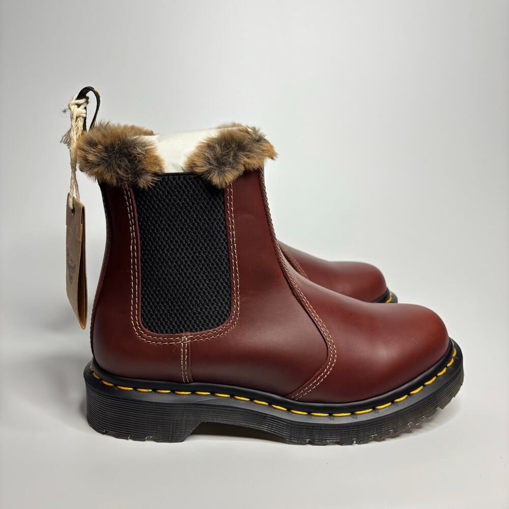 Dr. Martens 2976 Leonore Abruzzo WP Leather Faux Fur Lined Chelsea Boots - Brown